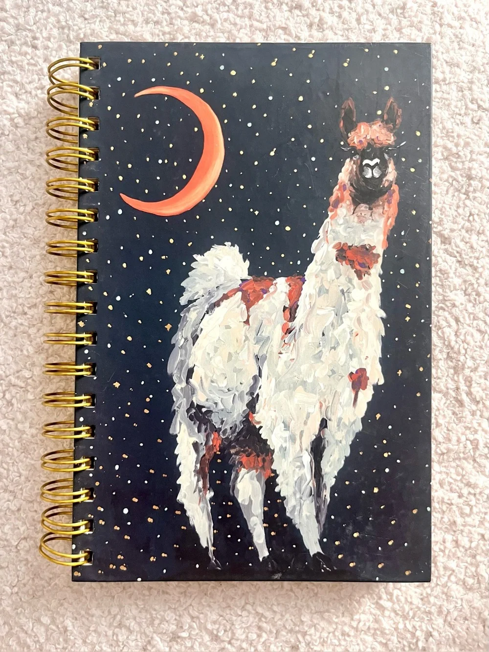 Illustrative Whimsical Llama Moon Spiral-Bound Hardcover Notebook - Lined Paper